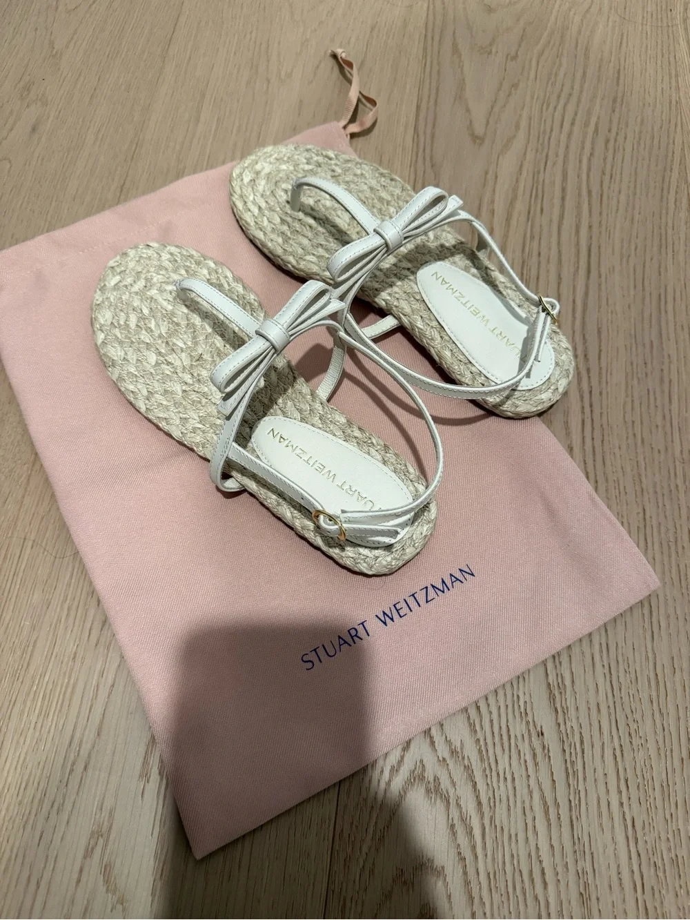 Stuart Weitzman White Espadrille Bow-Strap Sandals
